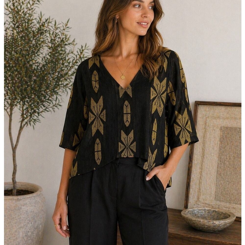 Lotus Eaters Black Gold Jacquard Greece Top Small